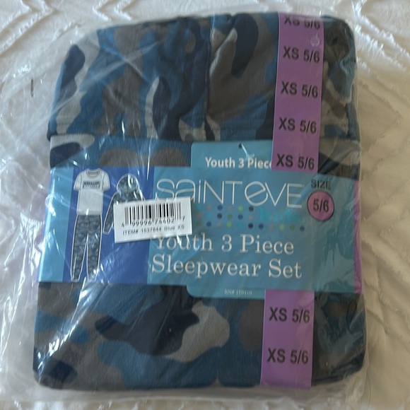 Boys 3 Piece Sleepwear Set Warm Long Sleeve Blue/Gray Camo Sz XS 5/6, S 7/8 NWT - Picture 3 of 4
